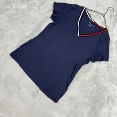 TOMMY HILFIGER VネックTシャツ ネイビー L トリコロール
