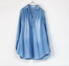 【美品】ショコラ◆デニム調／長袖チュニック◆Ｌ