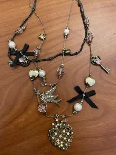 レア　ベッツィージョンソン　ネックレス ハート 鳥 鍵　リボン