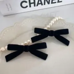 ベルベットリボン ヘアクリップ 黒 ブラック ベロア