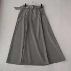 ベルト付き フレアスカート ロングスカート グレージュ系　カーキ フレアスカート