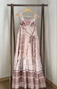 【PINK HOUSE】フリル刺繍キャミワンピース ピンク系