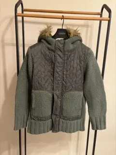 DIESEL ニット×キルティング ボアフードジャケット XXS 異素材 カーキ