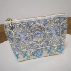 インド刺繍リボン　マチ付きポーチ