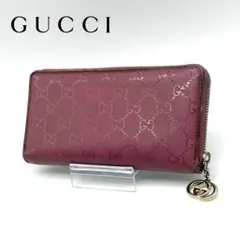 【美品】GUCCI レザー×PVC 長財布 GG総柄 インターロッキング ピンク