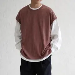 新品・タグ付！CREATION CUBE 重ね着風 長袖カットソー 赤茶色 Ｌ