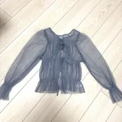 シアーチュールブラウス 長袖 ブルー
