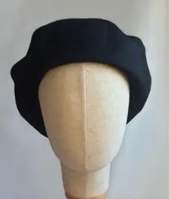 黒のカシミヤ100%とグレーのドット リバーシブルベレー帽