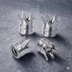 【新品】 王冠バルブキャップ　4個 アルミ エアバルブキャップ【シルバー】