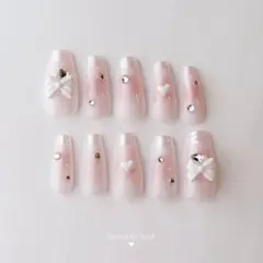 チークネイル ネイルチップ ハート リボン パール 推し活 スナ系