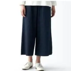 【無印良品】ストレッチライトオンスデニムクロップドパンツ　ゆったり　ネイビー　S