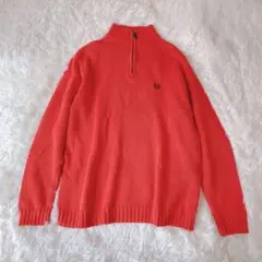 チャップス　ハーフジップ　コットンニット　ワンポイント刺繍　M