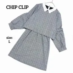 CHIP CLIP 長袖 ひざ丈ワンピース 白襟 カジュアル 春秋 綺麗め