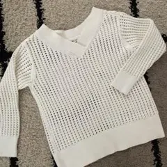 PLST ホワイト メッシュ編み ニット