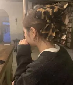 ヒョウ柄リボンヘアクリップ