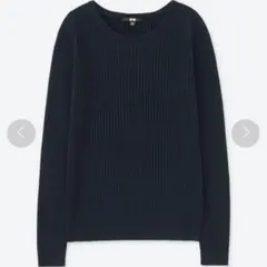 UNIQLO コットンカシミヤクルーネックリブセーター　ネイビー