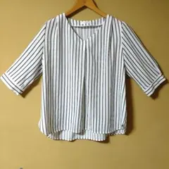 rejouir ストライプ柄　シフォンカットソー　LLサイズ　ブラウス