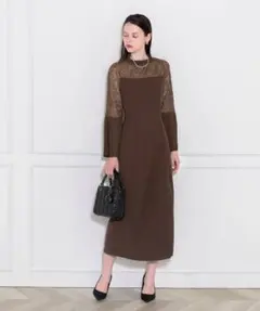 匿名発送】LEJA-レース切替スリットAラインロングドレスワンピース