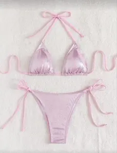 【美品】海外 水着 ビキニ インポート 韓国 ピンク キラキラ シルバーリゾート