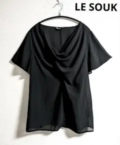 【未使用】LE SOUK 半袖 ドレープネックブラウス 　シフォンブラウスのサムネイル