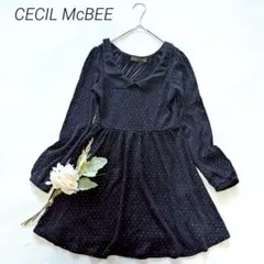 セシルマクビー　ドット柄ミニワンピース　黒　M 長袖　フレア　可愛い　Y2K