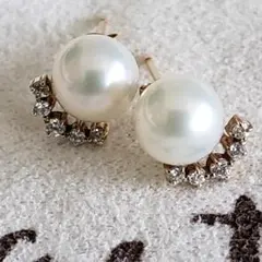 パール&ジルコニア♡美品【アガット】K10 キュービックジルコニア パールピアス