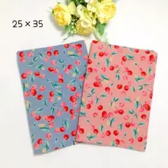 25×35ランチョンマット2枚セット さくらんぼ　綿麻　女の子　入学入園