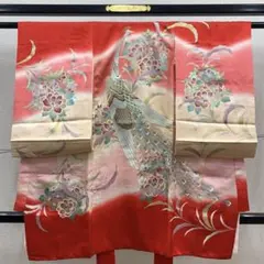 606axu32□七五三 3歳 お宮参り 長襦袢付き 女児 祝着 扇に花□美品 