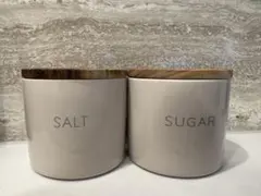も*認様 木製蓋付き 調味料ケース 2個 SUGAR &SALTのサムネイル