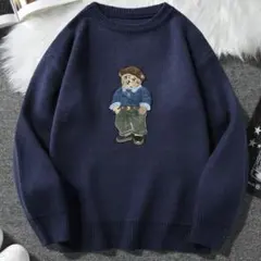 クマ ニットセーター SHEIN シーイン　ネイビー