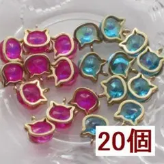 キャットフェイスの可愛いストーン付チャーム　2色★20個セット