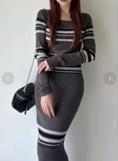 RESEXXY リゼクシー リブニット ワンピース ロング グレー