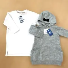 フード付きグレーのワンピース　長袖　ワンピース　90.95セット