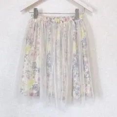 花柄チュールフレアスカート 膝丈のサムネイル