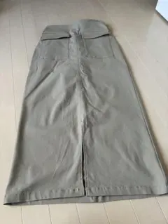 大人カジュアルロングタイト カーキ色ポケット付きロングスカート