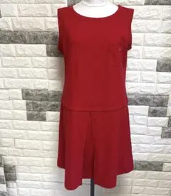 美品【ジュンコシマダPART2】ノースリーブ ひざ丈ワンピース 2Lレッド可愛いのサムネイル