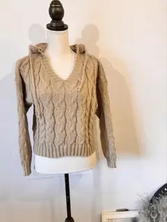 ✴︎数量限定✴︎ ニットパーカー　フリーサイズ　Ｖネック　可愛い　フード付き　秋冬