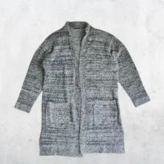 ミックスグレー ロング丈　ニット　カーディガン 前開き M