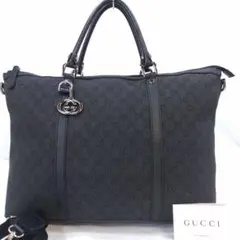 【極美品】グッチ トートバッグ 2way ショルダー レザー×キャンバス A4可