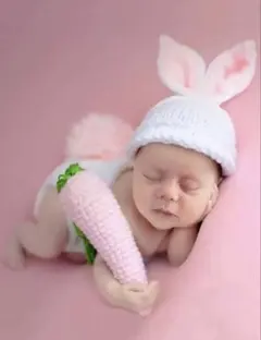 ニューボーンフォトセット ウサギの帽子とニンジンのぬいぐるみセット