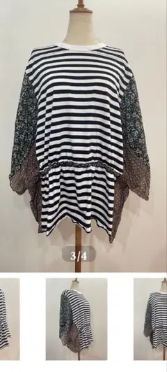 美品☆リハーズオールスフラワーシフォン切り替えボーダー Tシャツのサムネイル