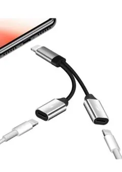 iPhone イヤホン 充電 変換アダプタ 2in1