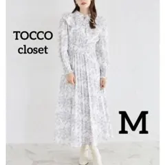 【美品】TOCCO closet ウエストシャーリングフラワープリントワンピース