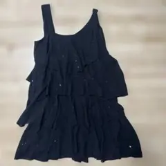 Zara woman ブラックアシンメトリー　フリルノースリーブワンピース