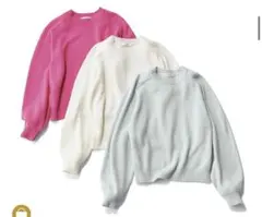 E by eclat ピンク　ニット　カシミヤ混ボリューム袖クルーニット