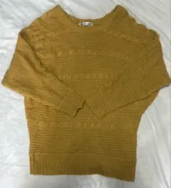 マスタード ニットセーター 長袖 イエローボートネック Mサイズ レディース