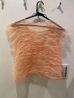 【未使用】オレンジ シフォン フリル トップス 半袖