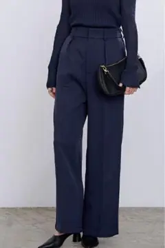 新品タグ付きur's ワンタックカラーワイドパンツネイビーS