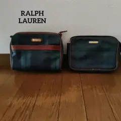 Ralph Lauren レザーグリーンチェックポーチ２つセット