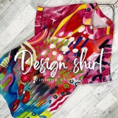柄シャツ レディース 半袖 M ピンク 未使用 古着 総柄 ペイント アート